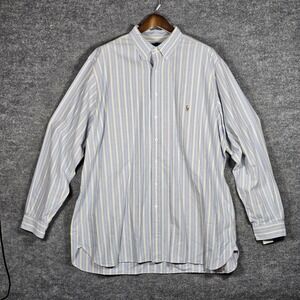 Ralph Lauren Mens 2XLT Tall Blue Yellow Striped Oxford Shirt Classic Fit L/S